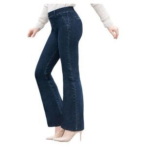 Betabrand Dark Wash Pull-On High Rise Boot Cut Yoga Jeans